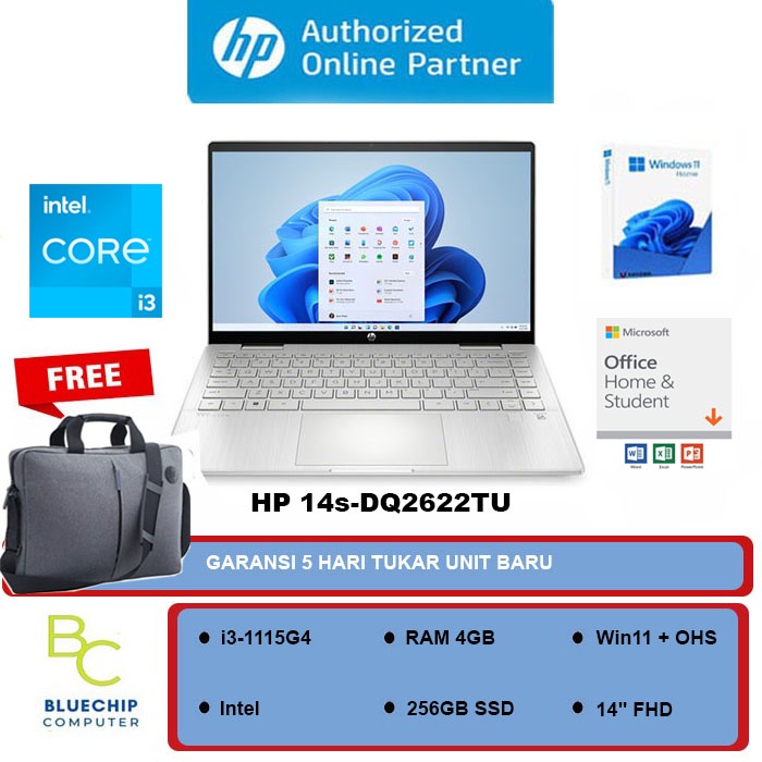 Jual Laptop HP 14s DQ2622TU I3 1115G4 4GB 256GB SSD 14 FHD Win11