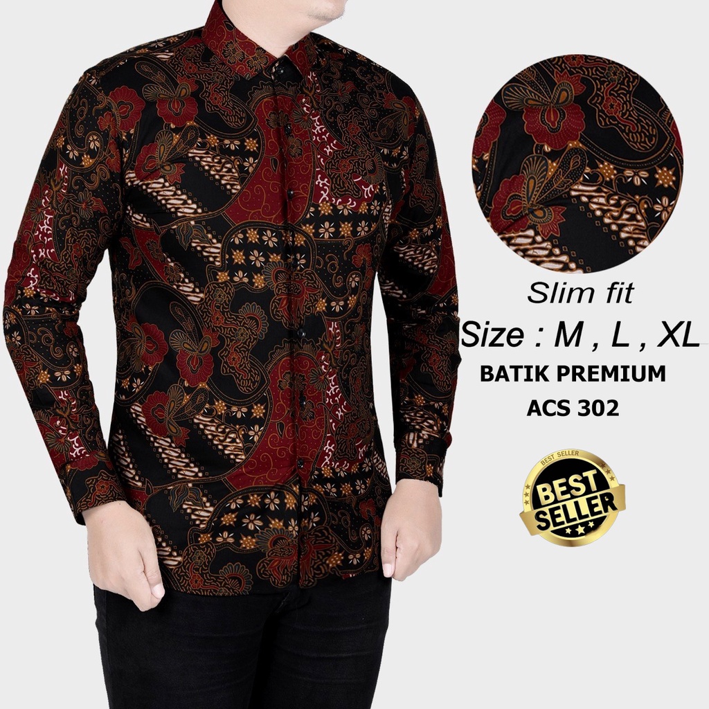 Jual Kemeja Batik Pria Slim Fit Lengan Panjang Baju Batik Pria Acs