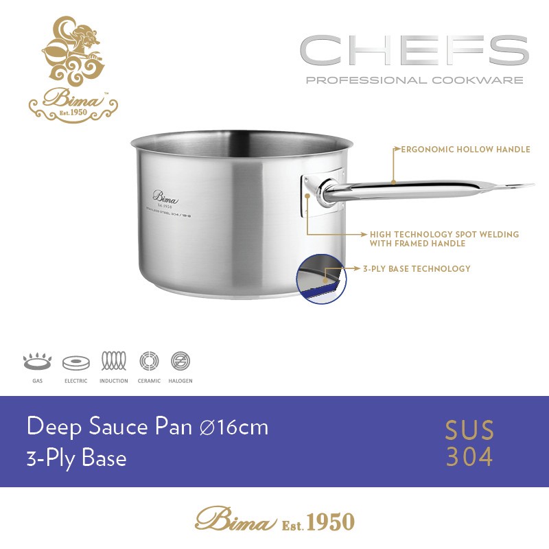 Jual Bima Chefs Deep Sauce Pan 16cm Steamer 16cm 3 Ply SUS 304