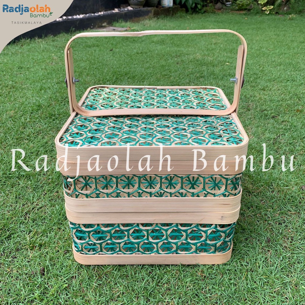 Jual Kotak Bambu Susun 2 Motif Anyaman Laba Bintang Hijau Shopee