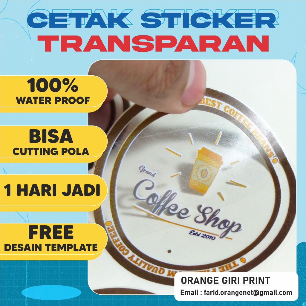 Jual CETAK STIKER VINYL TRANSPARAN TERMURAH CUTTING KISS CUT LABEL