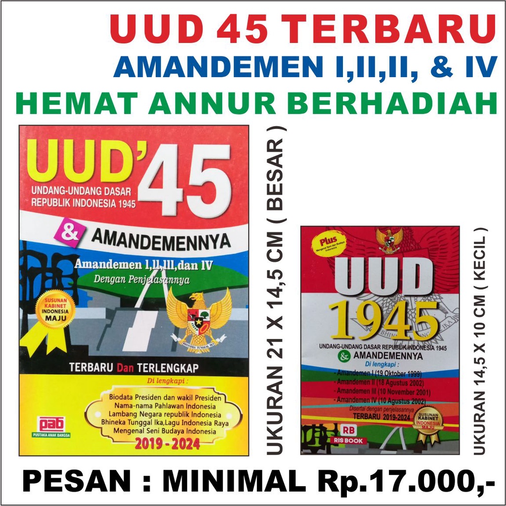 Jual UUD 1945 TERBARU 2019 2024 AMANDEMEN I II III IV Dilengkapi