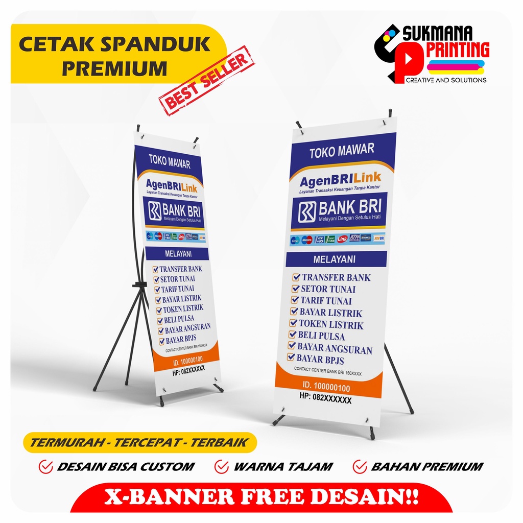 Jual CETAK X BANNER STAND SET RANGKA X BANNER CUSTOM DESAIN BRILINK