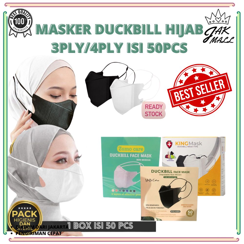 Jual Masker Duckbill Hijab Headloop Garis 3Ply Garis 4Ply Premium