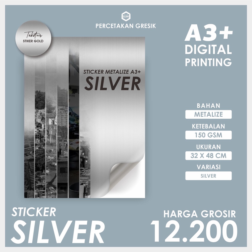 Jual CETAK STIKER METALIZE SILVER DIGITAL PRINTING A3 HARGA GROSIR