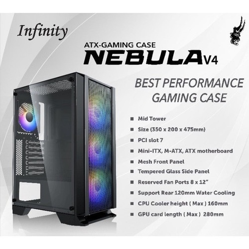 Jual Casing INFINITY NEBULA V4 Tempered Glass ATX MATX Gaming Case