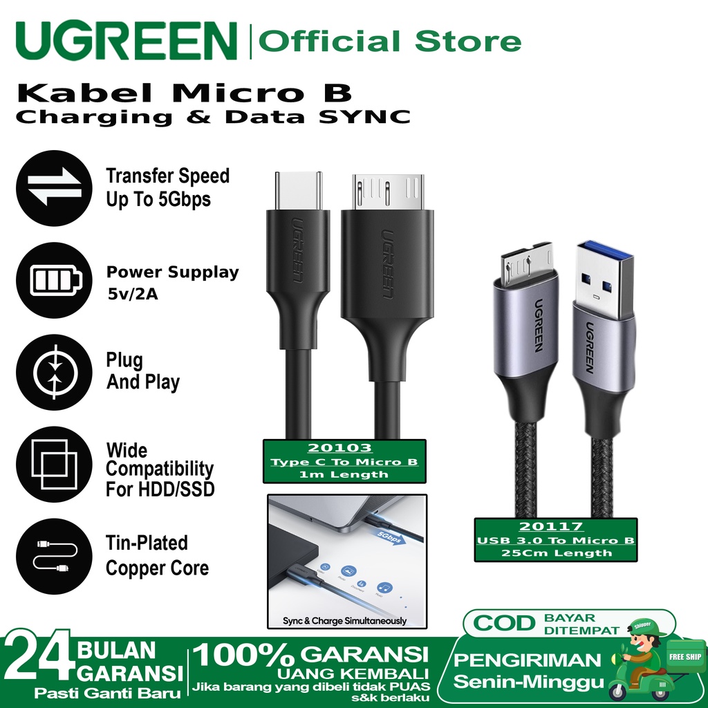 Jual UGREEN Kabel Data Hardisk Eksternal Usb A Dan Usb C To Micro B