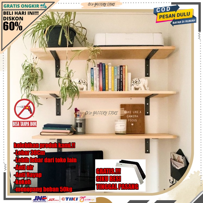 Jual Papan Rak Ambalan Lebar 30CM Plus Plat Besi Hambalan Tempat