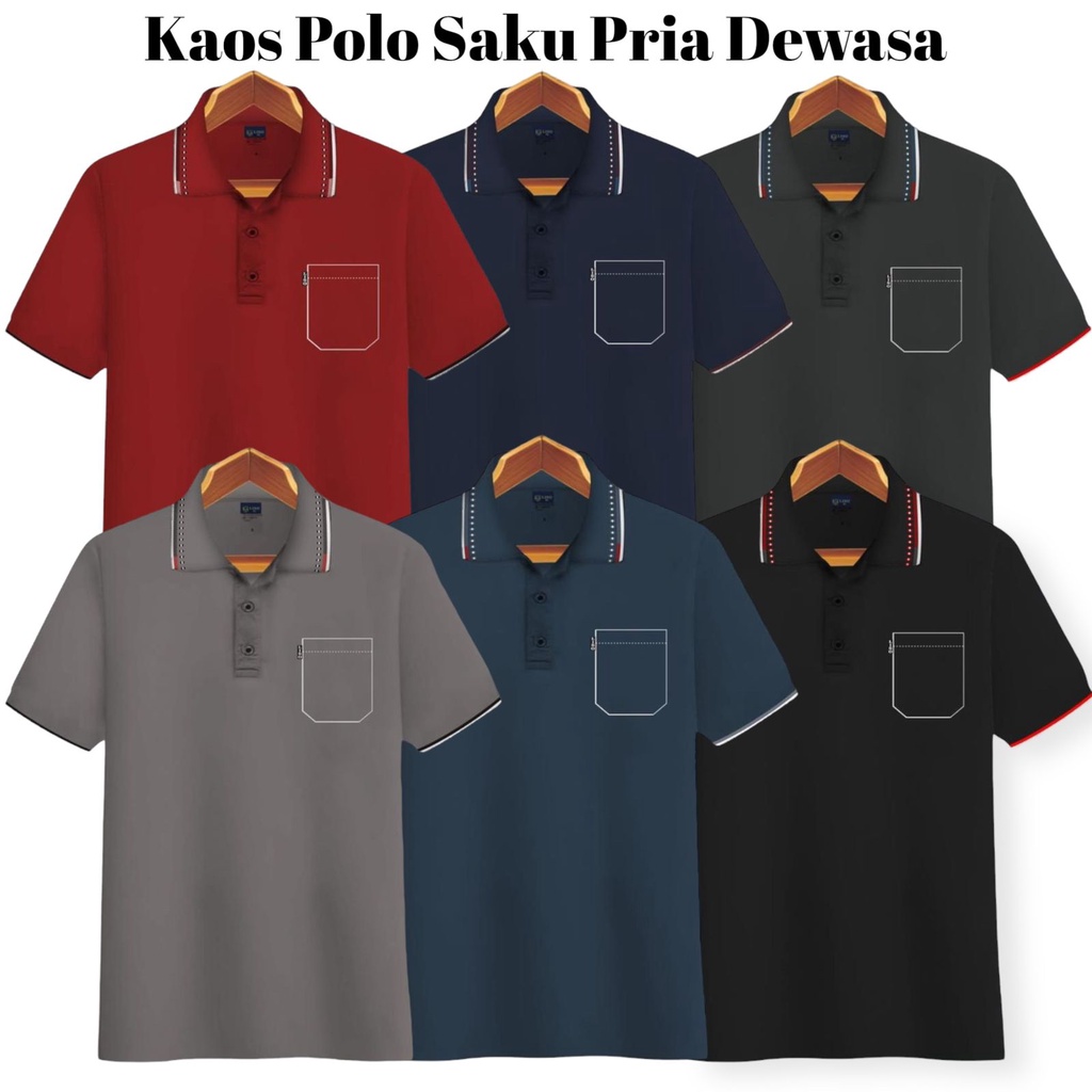 Jual Kaospolos Kaos Pria Saku Dewasa Kerah Motip Sport Kaos Kerah