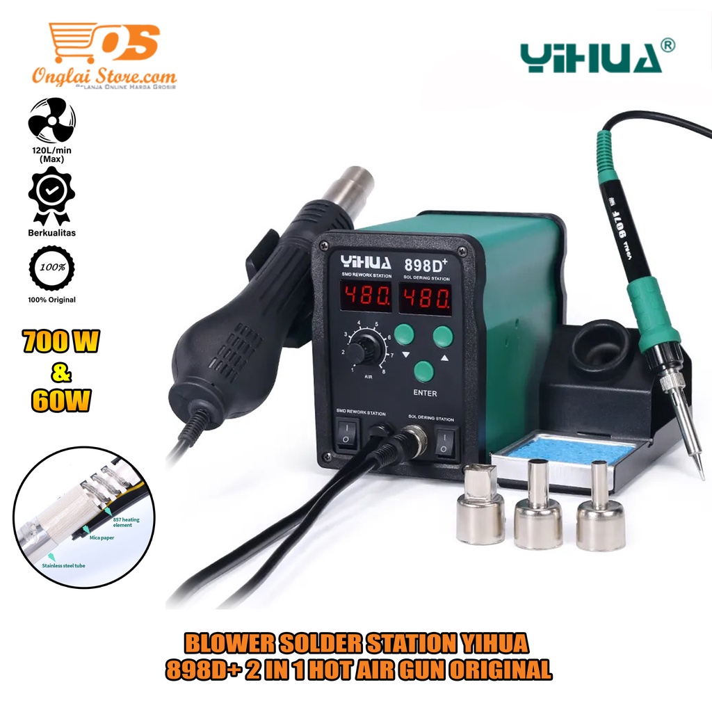 Jual Blower YIHUA 898D 2 In 1 SMD Rework Soldering Station Solder