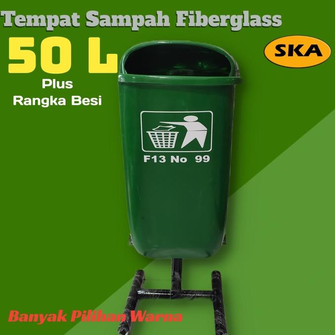 Jual Tempat Sampah Fiberglass Oval Kap 50 L Dengan Rangka Besi