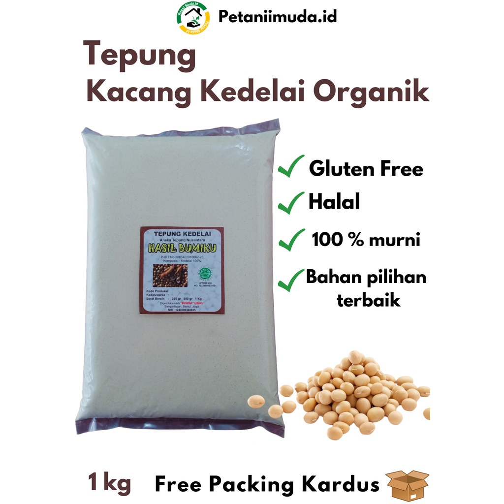 Jual Tepung Kacang Kedelai Organik Kemasan 1 KG Tepung Kedelai Putih