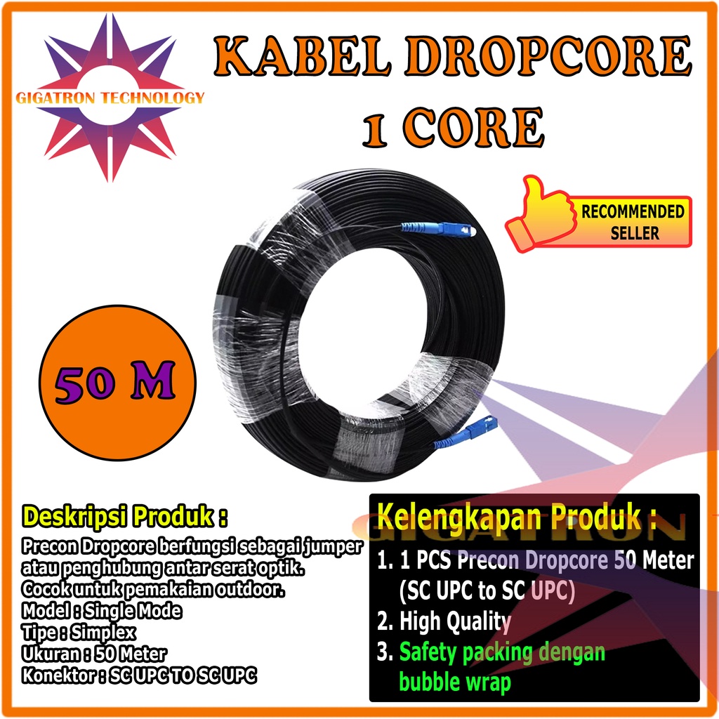 Jual Kabel FTTH Dropcore Precon Fiber Optik Simplex Single Mode 50m 1