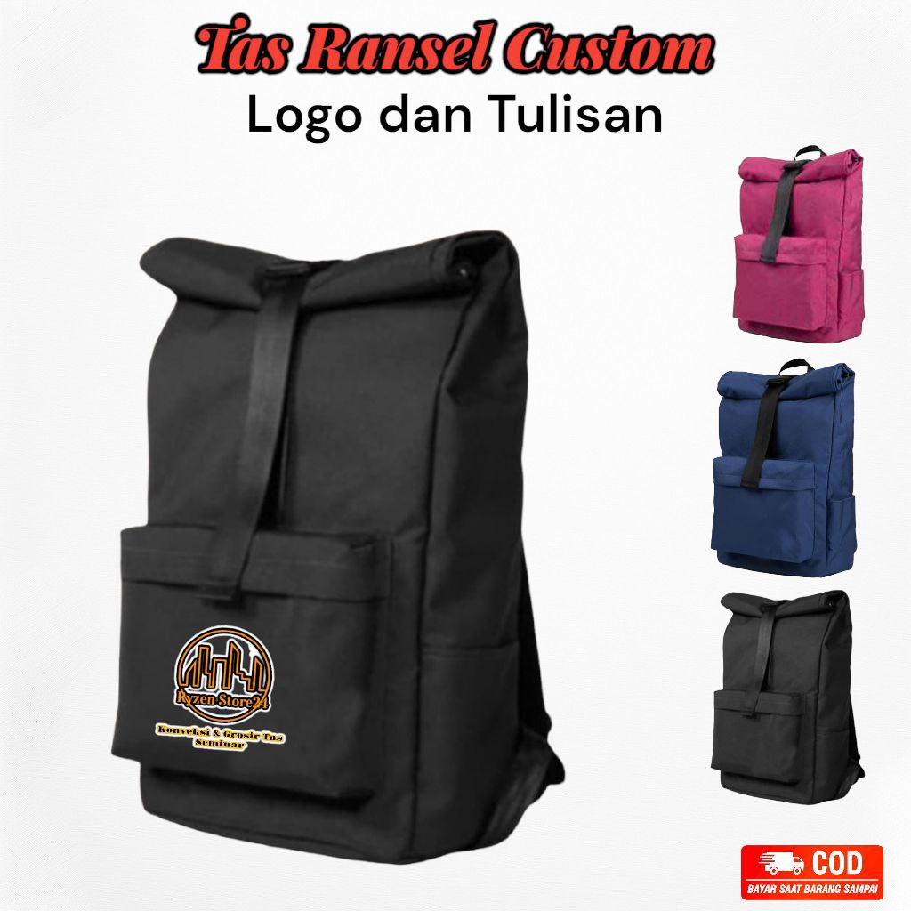 Jual Tas Ransel Roll Top Backpack Pria Wanita Bisa Custom Sablon