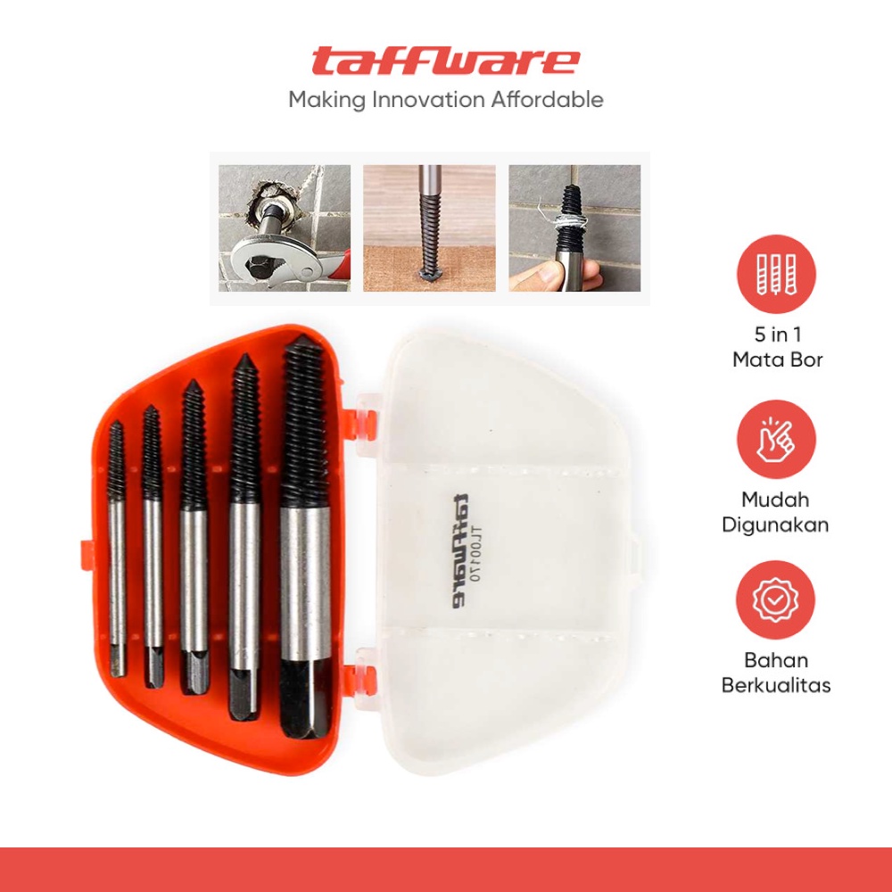 Jual Taffware Set Mata Bor Extractor Broken Screw Remover 5 In 1