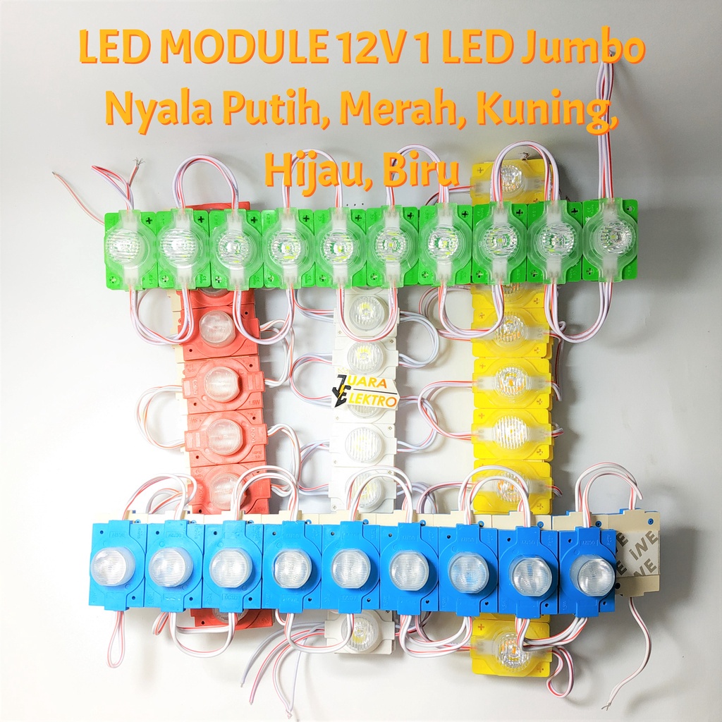 Jual LED MODULE 12V 1 LED Jumbo Nyala Putih Merah Kuning Hijau Biru