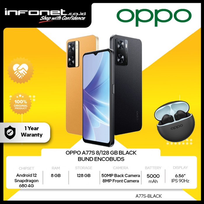 Jual OPPO A77S 8 128 GB BUND ENCOBUDS Garansi Resmi Shopee Indonesia