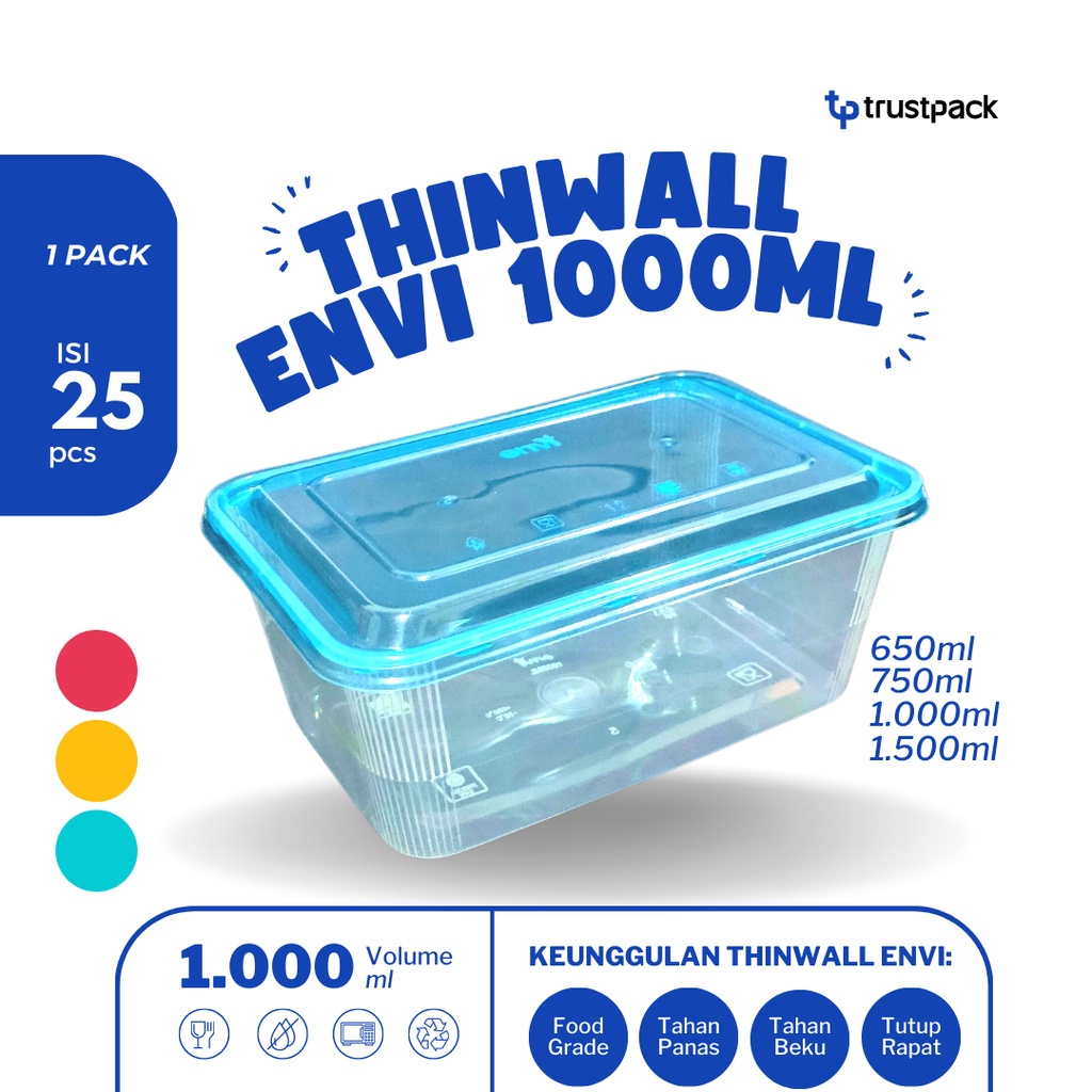 Jual Thinwall Envi Warna 1000 Ml Tempat Box Nasi Kotak Makan Food