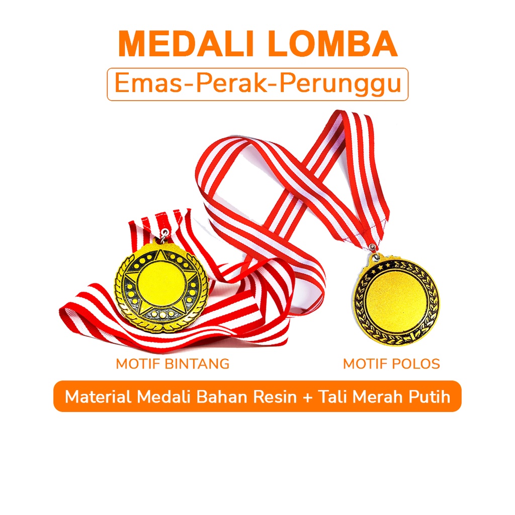 Jual Medali Lomba Kejuaraan Murah Warna Emas Perak Perunggu Plus Tali