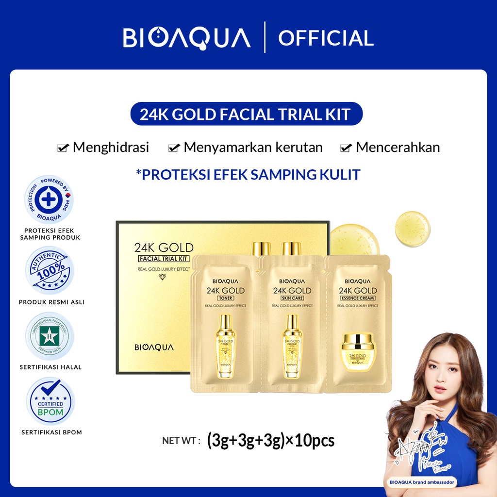 Jual BPOMBIOAQUA 24K Gold Facial Trial Kit 3g 3g 3g 10pcs Contains