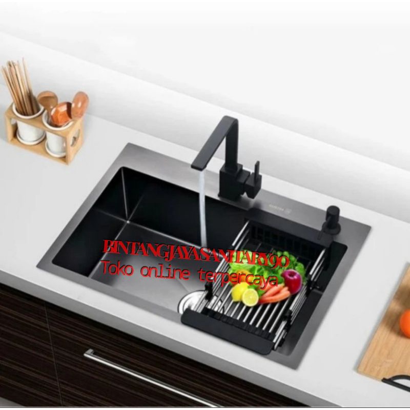 Jual Paket Lengkap Kitchen Sink Lunar 5243 Black Stainless Sus 304