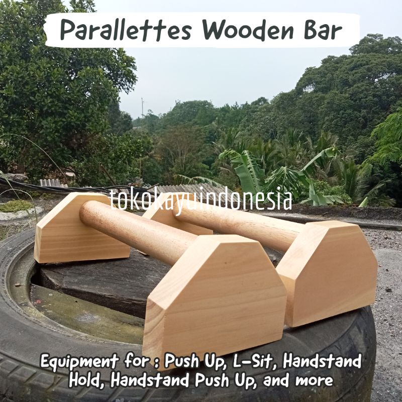 Jual Parallettes Wooden Bar Calisthenics Workout Equipment Bar Assisted