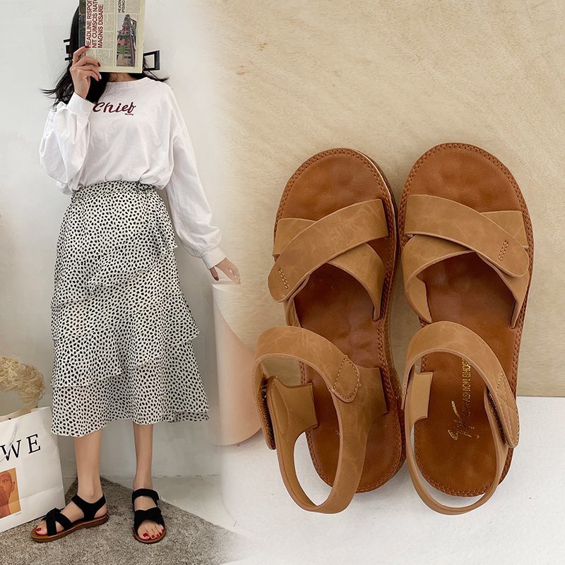 Jual Riska Sandal Wanita Wedges Korean Style Tali Flat Selop Kekinian