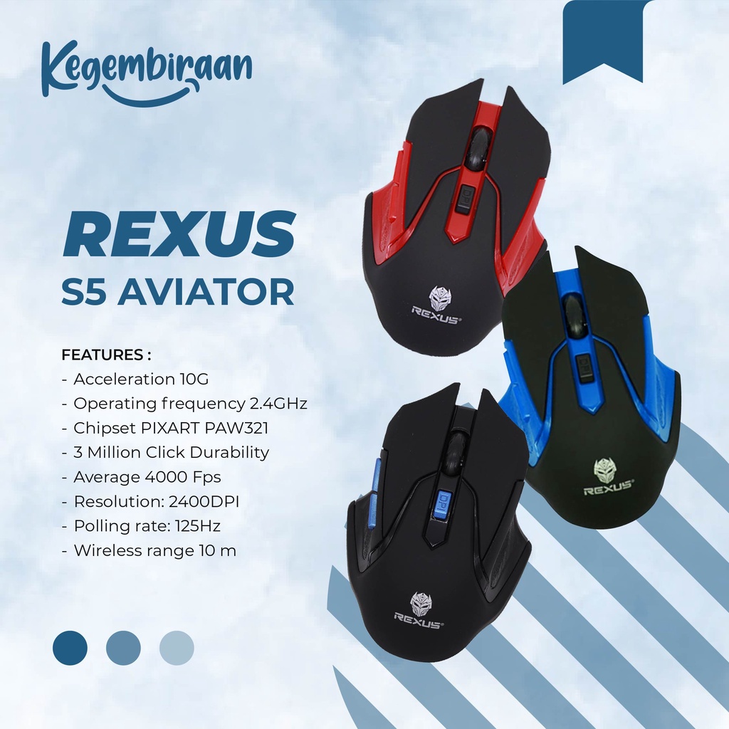 Jual Rexus Xierra S5 AVIATOR Wireless Gaming Mouse For Gamers Shopee