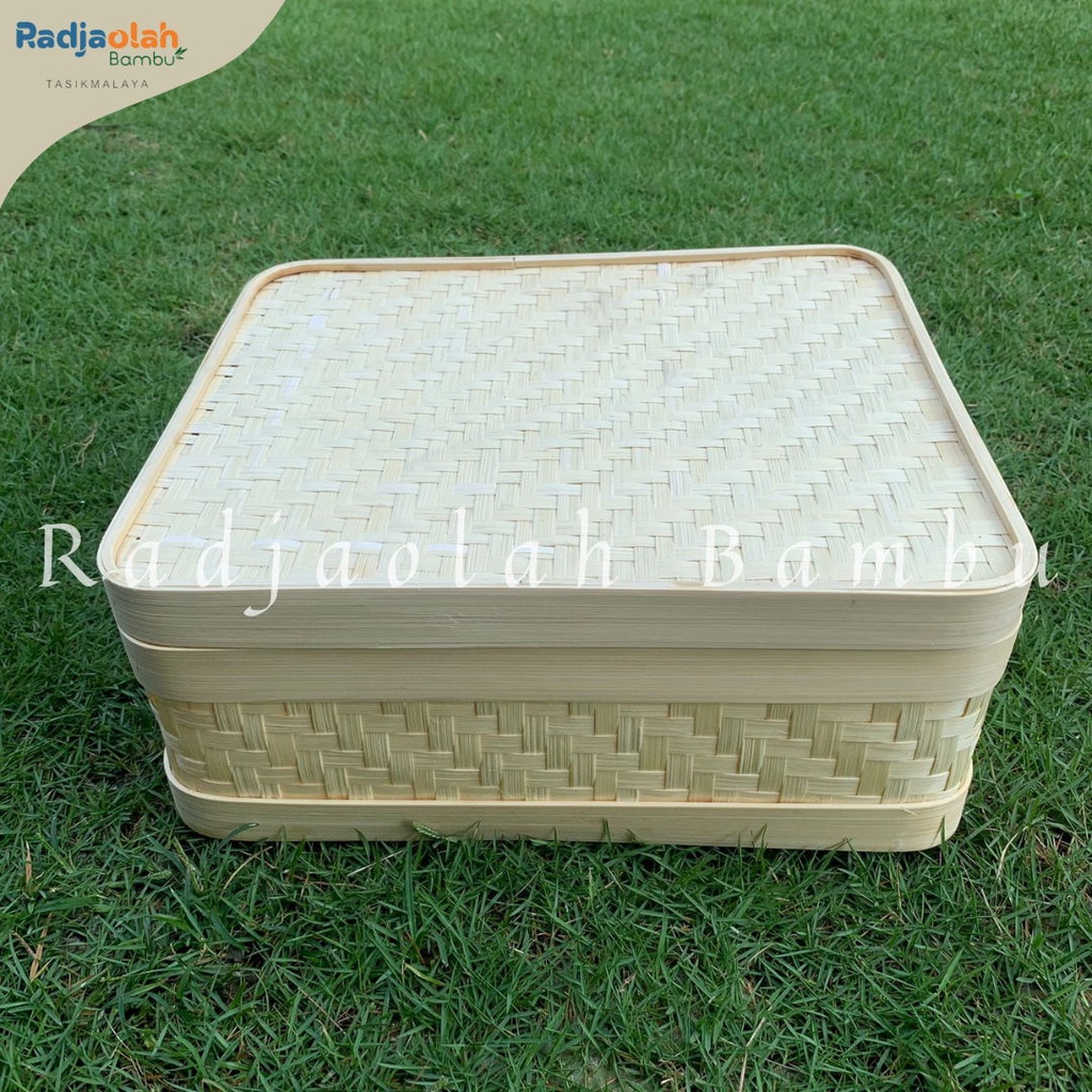 Jual Kotak Bambu Motif Anyaman Tikar Sudut Lempeuh Lengkung Tanpa