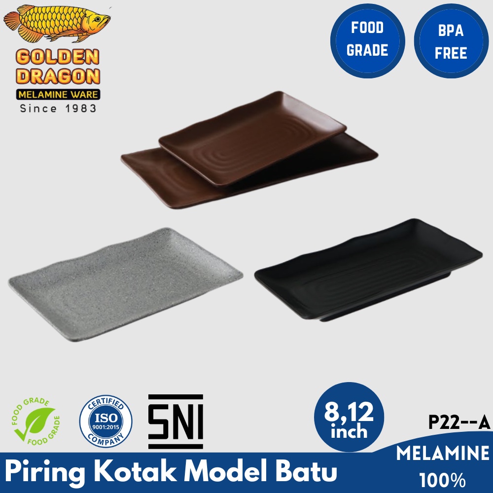 Jual Piring Kotak Melamin Model Batu Wadah Saji Golden Dragon