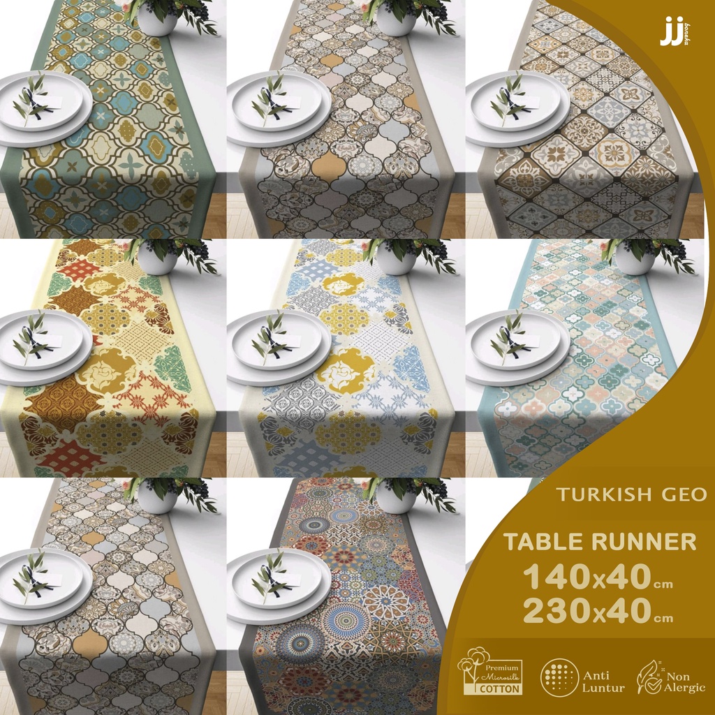 Jual TAPLAK MEJA TABLE RUNNER PRINT MOTIF TURKISH GEO 140X40 DAN