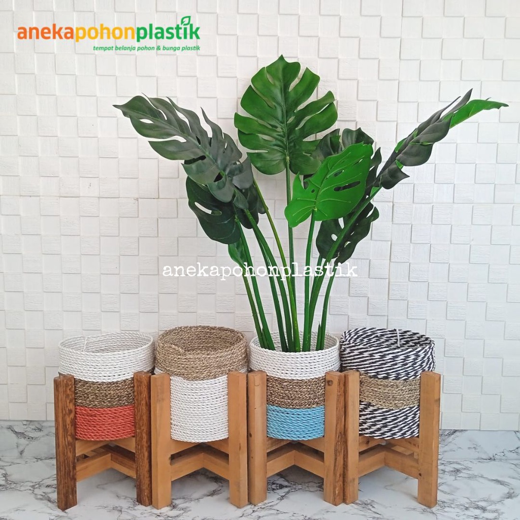 Jual Pohon Artificial Daun Monstera T100 Latex Cover Pot Anyaman