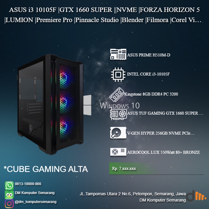 Jual PC RAKITAN GAMING DESAIN INTEL 10th GEN CORE I3 10105F RAM 8GB