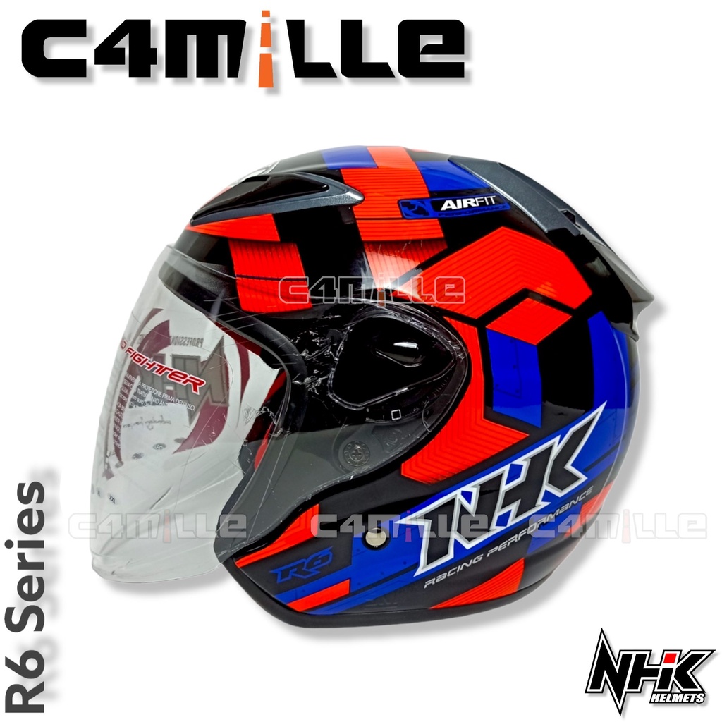 Jual Helm Nhk R Cube Black Red Blue Half Face Shopee Indonesia