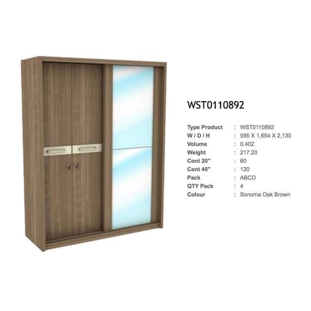 Jual Lemari Pakaian Olimpic Pintu Sliding Motif Kayu WST Chicago