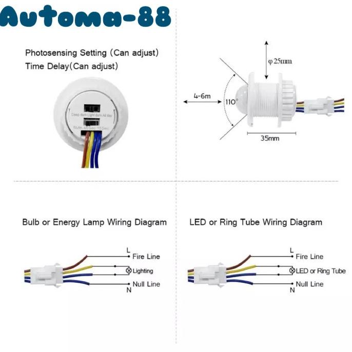 Jual Saklar Sensor Gerak Otomatis PIR Motion Sensor Switch AC 110V 220V