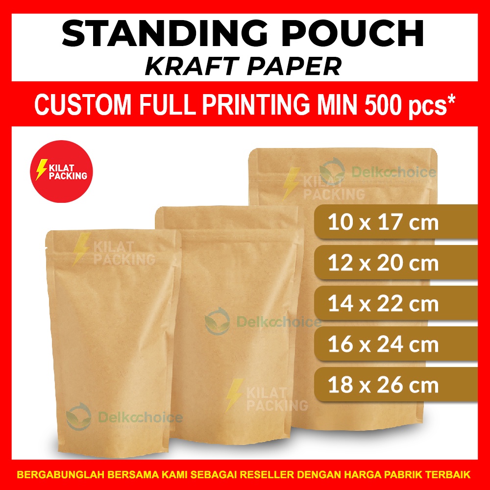 Jual Kemasan Makanan Kraft Paper Coklat Non Window Plastik Standing