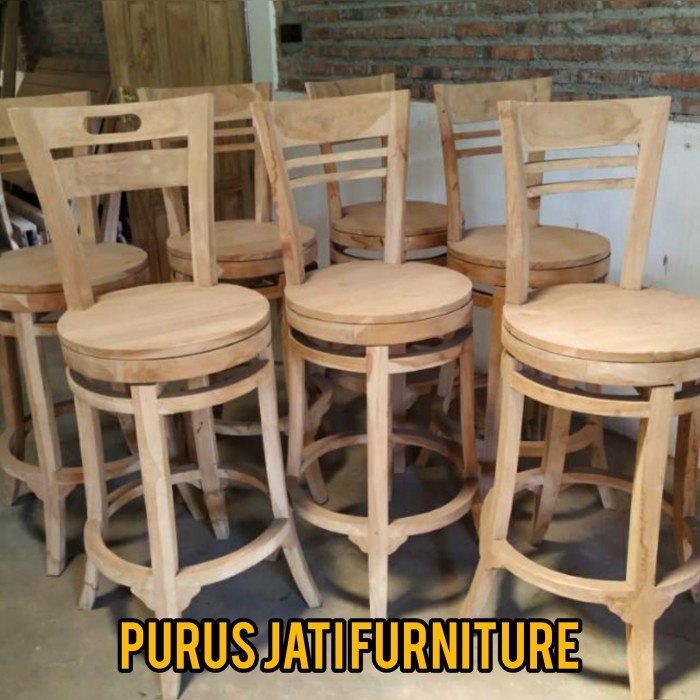 Jual PJ1 Kursi Bar Cafe Putar Bulat Bundar Kayu Jati Harga Murah Model