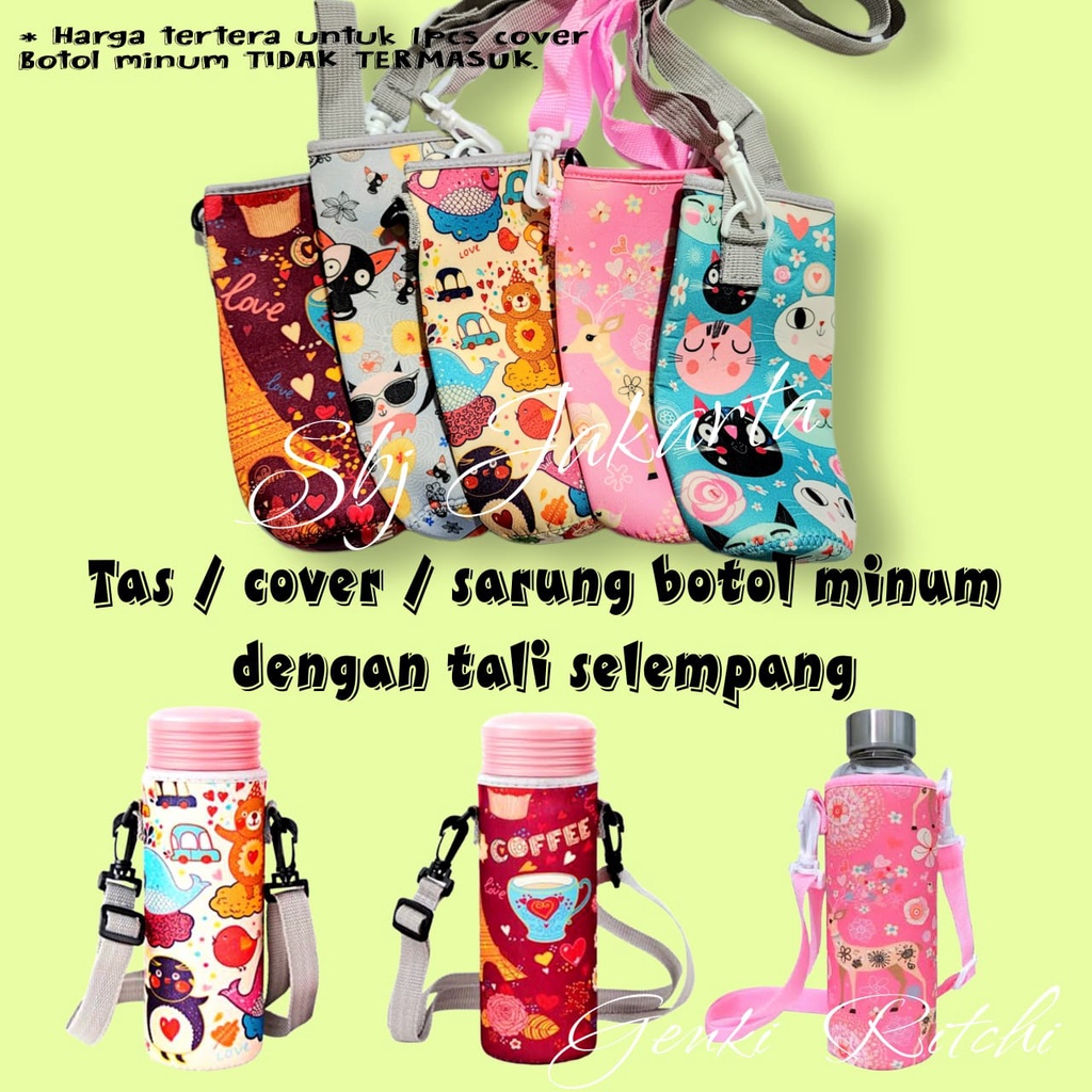 Jual Tas Botol Termos Sarung Botol Minum Elastis Dengan Tali Strap