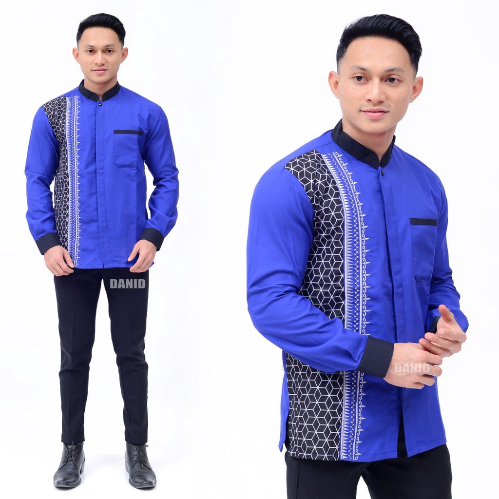 Jual Kemeja Batik Kombinasi Bordil Lengan Panjang Pria Modern Baju Koko