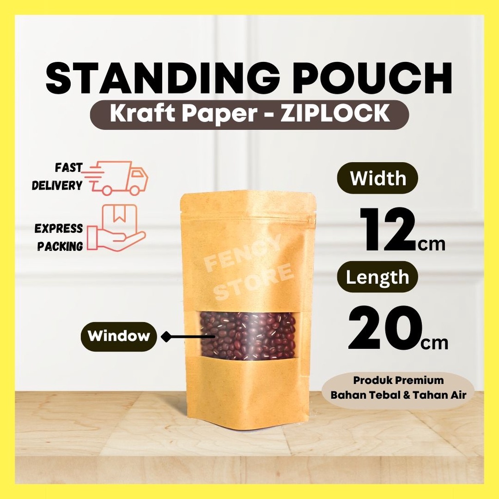 Jual TERMURAH PREMIUM Standing Pouch Window Kraft Plastik Klip