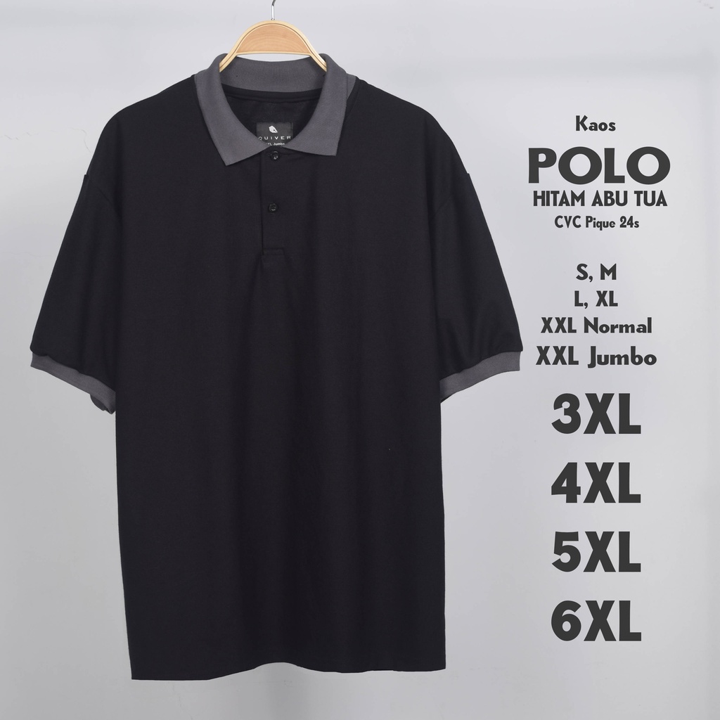 Jual Kaos Polo Jumbo Kombinasi Hitam Abu Tua Big Pria Size S M L Xl Xxl