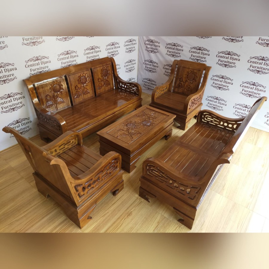 Jual Kursi Meja Tamu Semut Blok Kayu Jati Minimalis Ukir Furniture