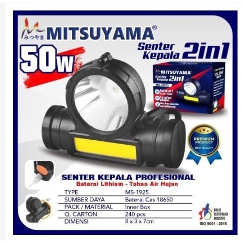 Jual Senter Kepala Led Cob Cas In Tahan Air Headlamp Mitsuyama Ms