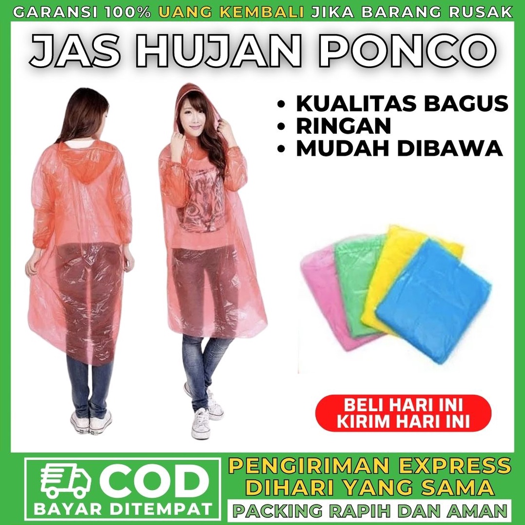 Jual Jas Hujan Plastik Ponco Raincoat Poncho Disposable Pria Wanita