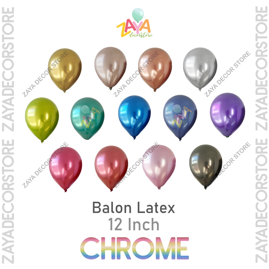 Jual Balon Latex CHROME 12 INCH Isi 10 Pcs HIGH QUALITY BALLOON LATEX