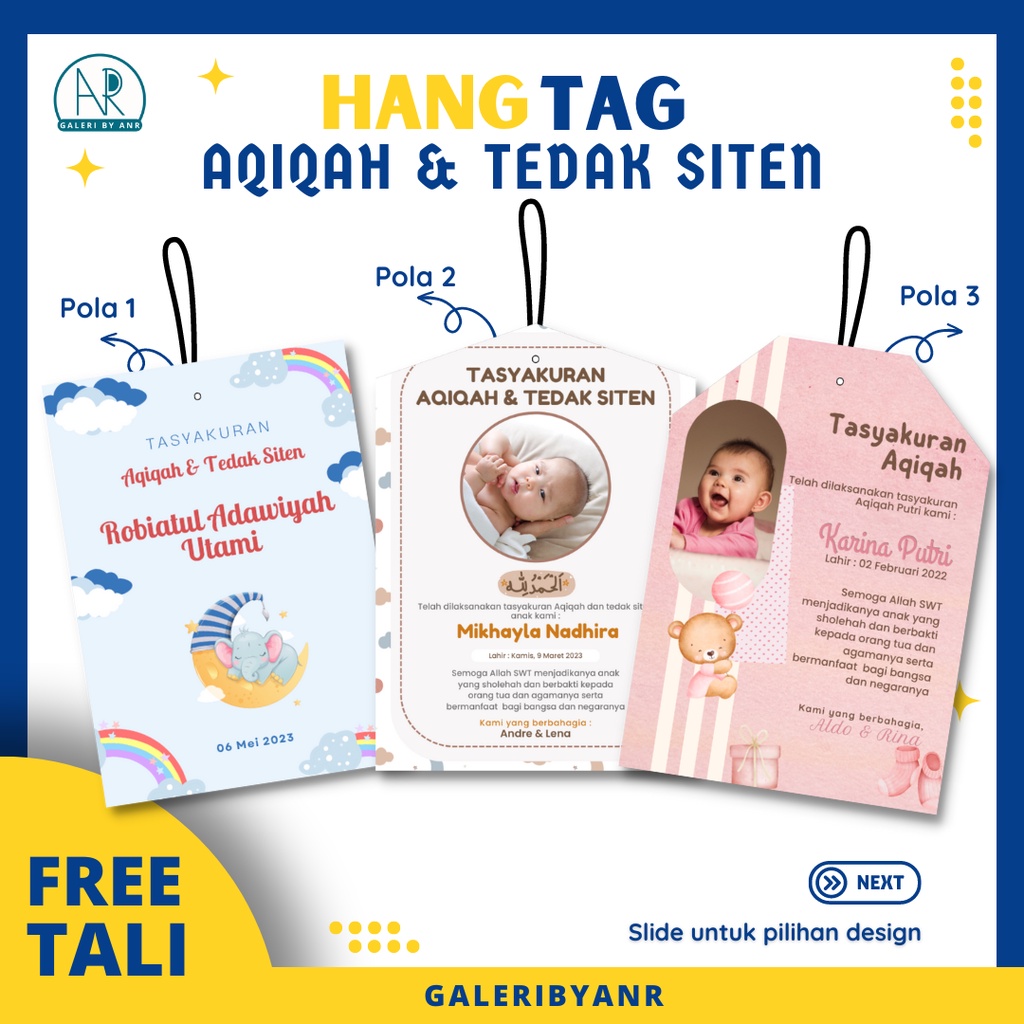 Jual ANR Hangtag Aqiqah Custom Hang Tag Souvenir Tedak Siten