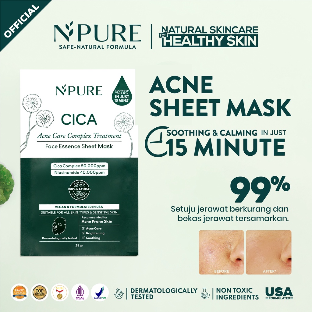 Jual Npure Sheet Mask Cica Anti Acne Sheet Mask Masker Wajah Anti