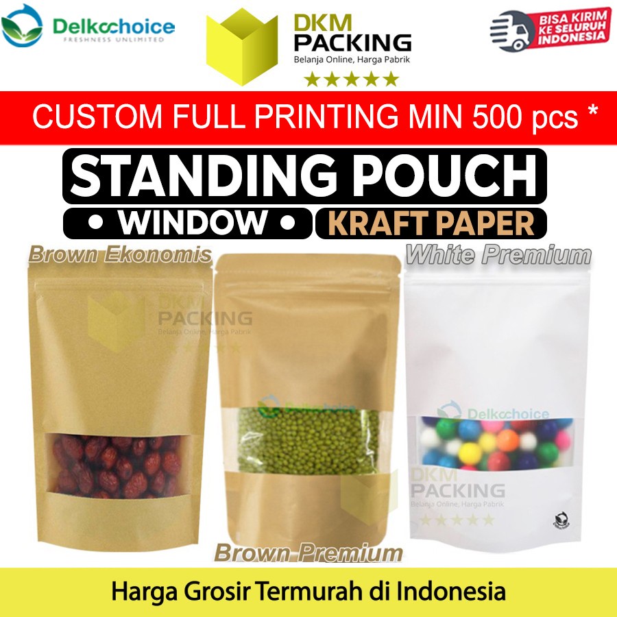 Jual Standing Pouch Window Kraft Paper Ziplock Plastik Klip Makanan