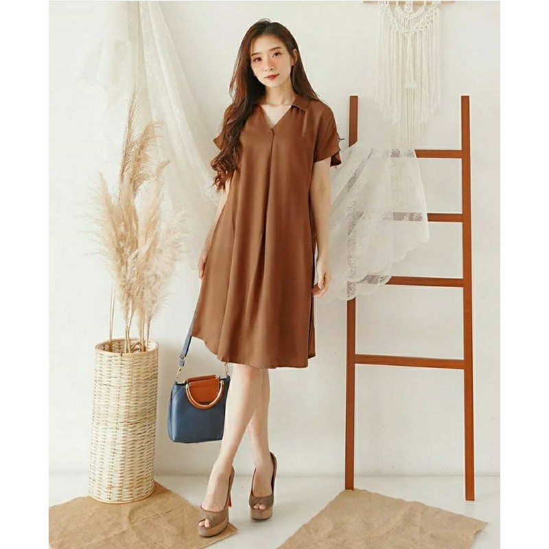 Jual Missol Dress Polos Casual Lengan Pendek Midi Fuji Dress Midi